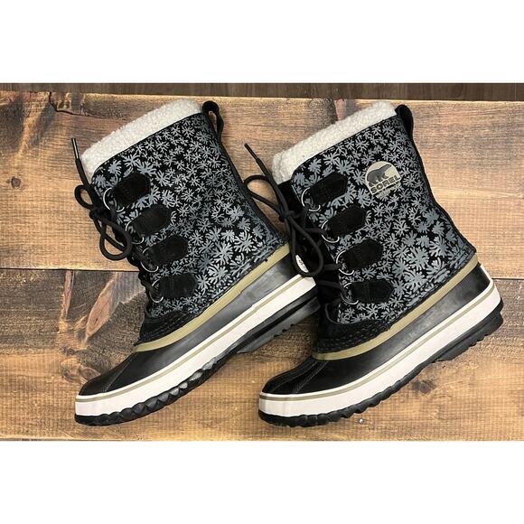 Womens Sorel Winter Waterproof Caribou Carnival Snow Boots Size 6 Black - Picture 2 of 5